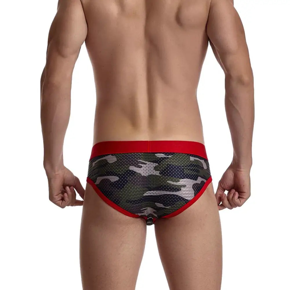 Jockmail Fashion Camouflage Print Briefs Sexy Low Waist Mesh Underwear Large Size Ice Silk Fiber