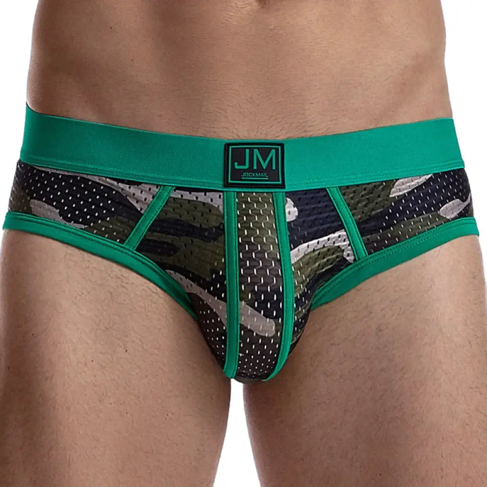 Jockmail Fashion Camouflage Print Briefs Sexy Low Waist Mesh Underwear Large Size Ice Silk Fiber