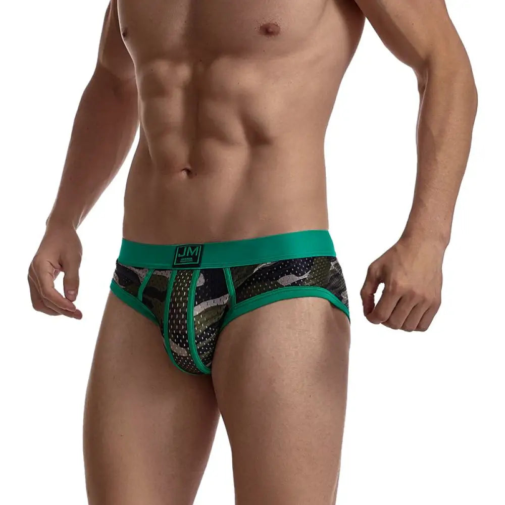 Jockmail Fashion Camouflage Print Briefs Sexy Low Waist Mesh Underwear Large Size Ice Silk Fiber