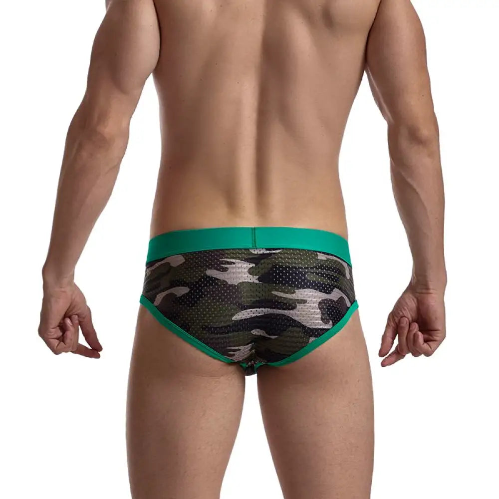 Jockmail Fashion Camouflage Print Briefs Sexy Low Waist Mesh Underwear Large Size Ice Silk Fiber