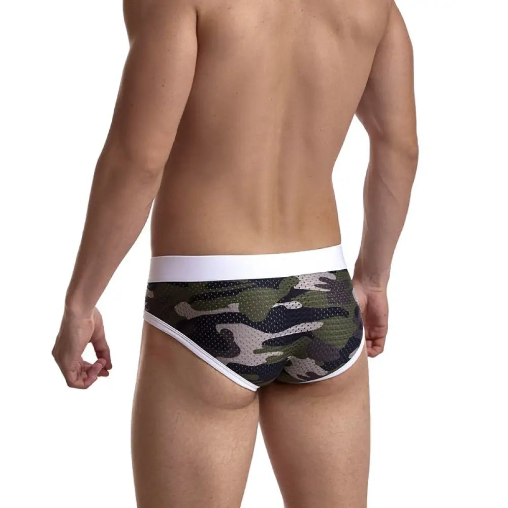 Jockmail Fashion Camouflage Print Briefs Sexy Low Waist Mesh Underwear Large Size Ice Silk Fiber