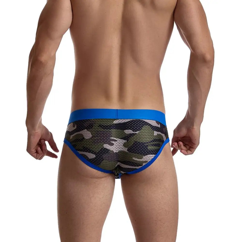 Jockmail Fashion Camouflage Print Briefs Sexy Low Waist Mesh Underwear Large Size Ice Silk Fiber