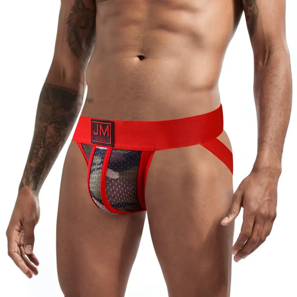 Jockmail Sexy Gay Underwear Men Jockstrap Red Camo Jm233Red / M(27-30Inches) Jock Straps