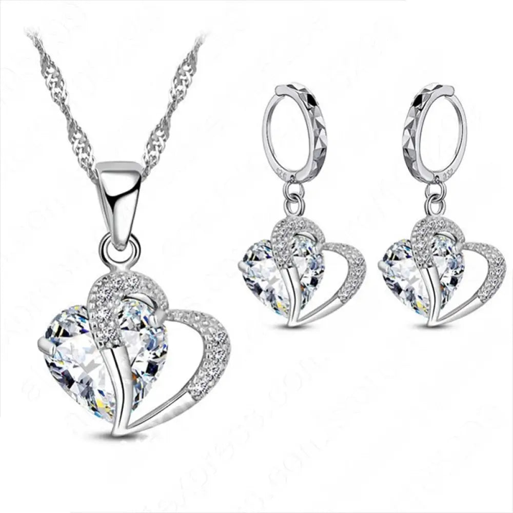 Luxury Women 925 Sterling Silver Cubic Zircon Necklace Pendant Earrings Sets Cartilage Piercing