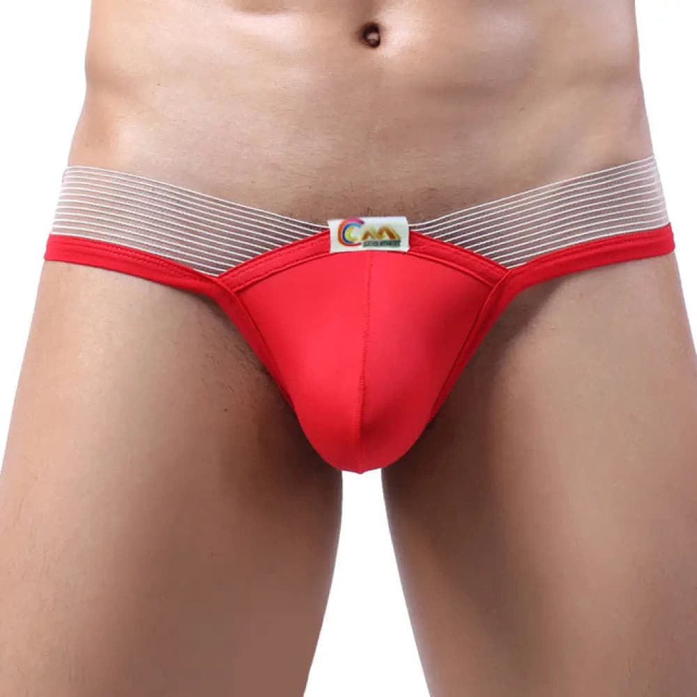 Mens Underwear T-Back G String Thong Sexy Bulge Pouch Ice Silk Transparent Waist Lingerie Red / Xxl