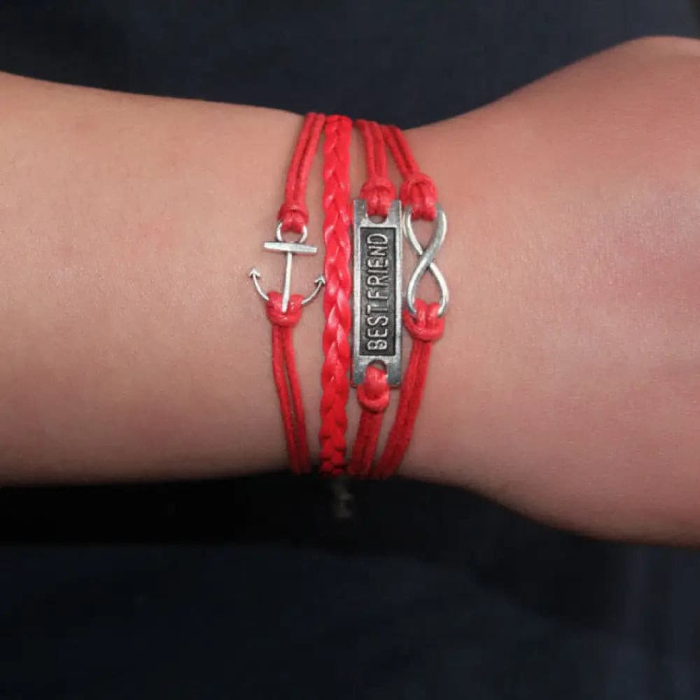 Red Best Friend Faux Leather Infinity Bracelets