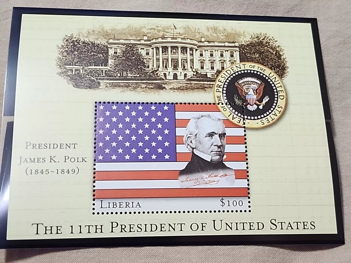 11th President James K. Polk $100 Stamp Liberia Mystic Stamp Company