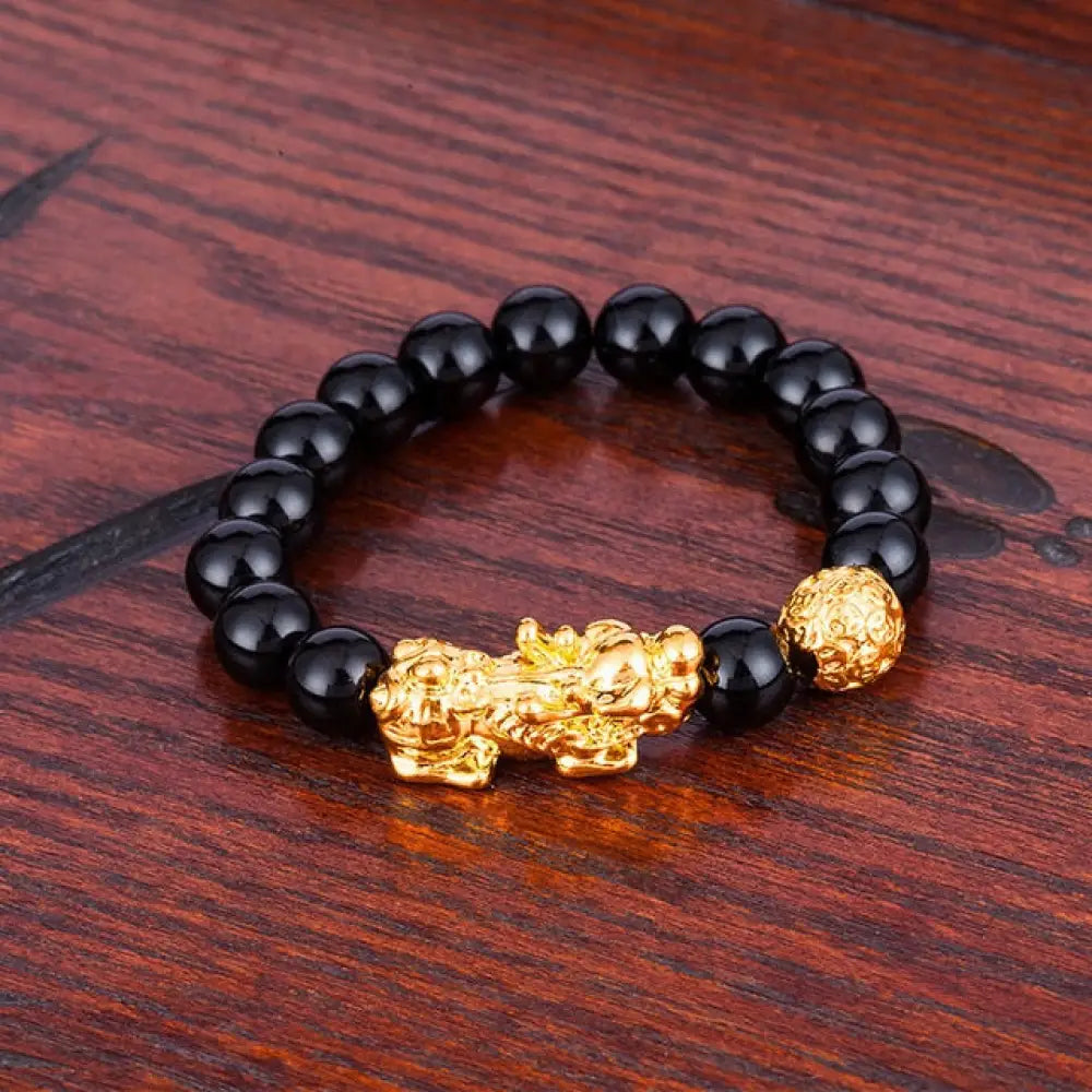 Wholesale Black Beads 24K Gold Plated Feng Shui Bracelet