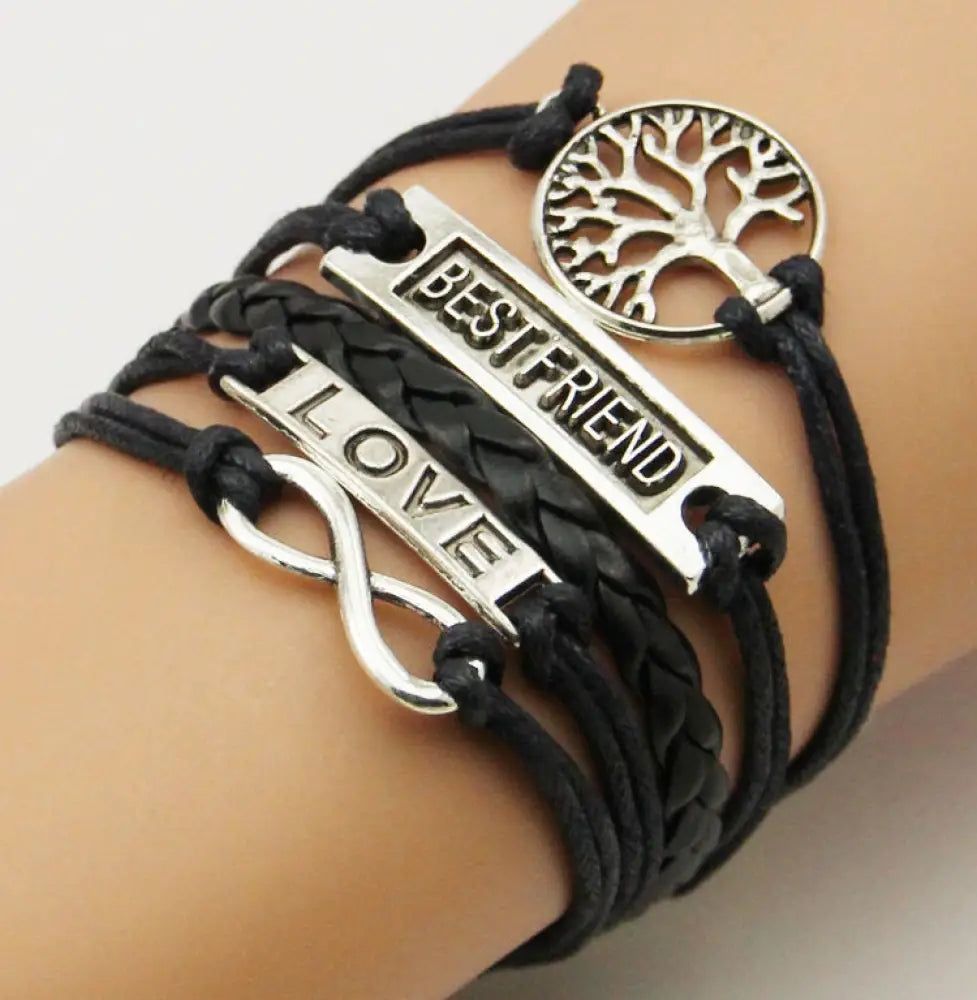 Wholesale Black Best Friend Tree Of Life Multi-Layer Infinity Charm Bracelet