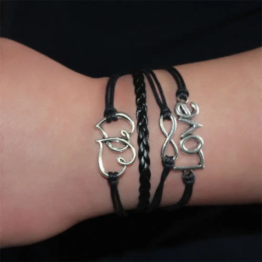 Wholesale Black Hearts Faux Leather Infinity Bracelet