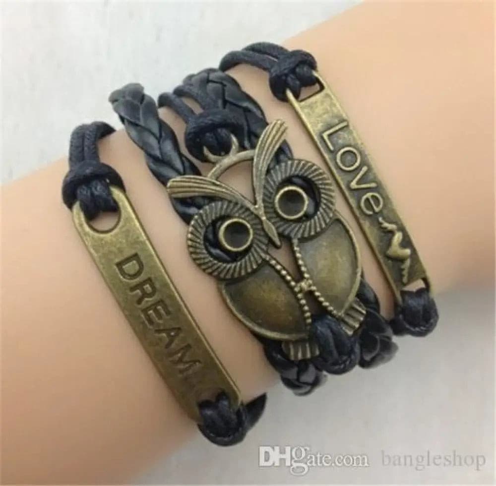 Wholesale Black Love Dream Owl Infinity Bracelet