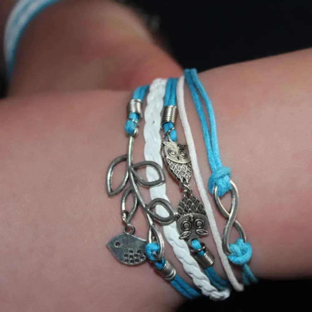 Wholesale Blue And White Dove Owl Faux Leather Infinity Bracelets