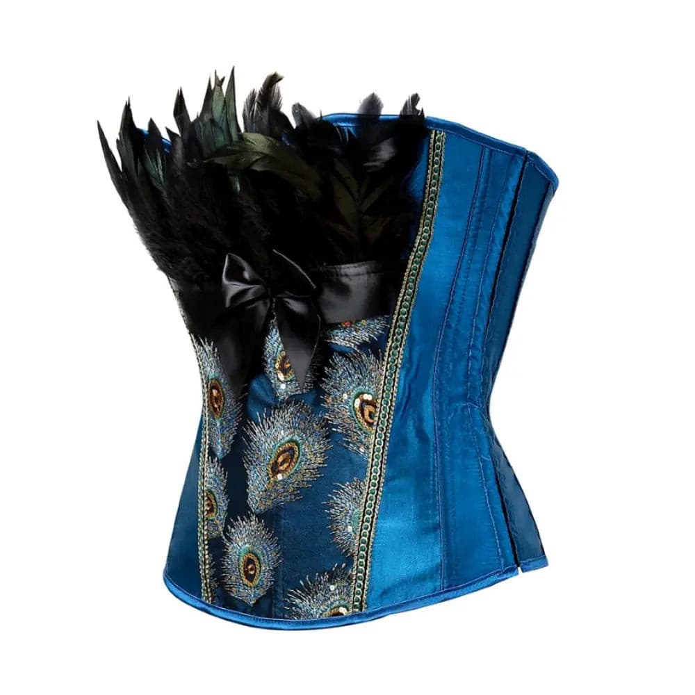 Women Sexy Peacock Feather Overbust Corset Princess Embroidery Burlesque Gothic Body Shaper Corsets