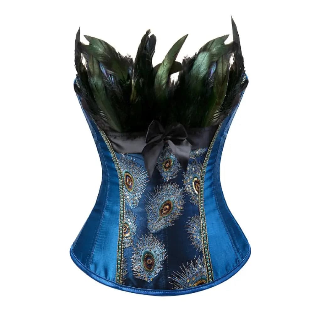 Women Sexy Peacock Feather Overbust Corset Princess Embroidery Burlesque Gothic Body Shaper Corsets