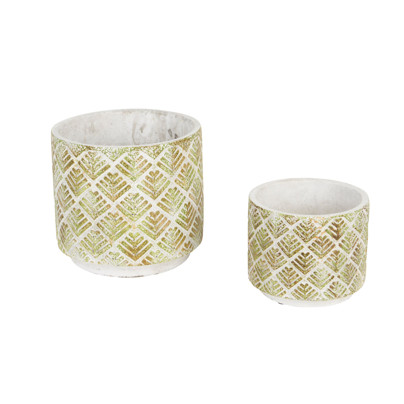 ABSTRACT GOLD AND WHITE CEMENT FLOWER POT SET OF 2