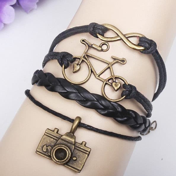 Black Bike Camera Infinity Bracelet