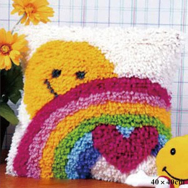 DIY Latch Hook Rug Kits for Adult Kids Crocheting Yarn Cushion Cover Sunshine Rainbow 16 x 16 inches