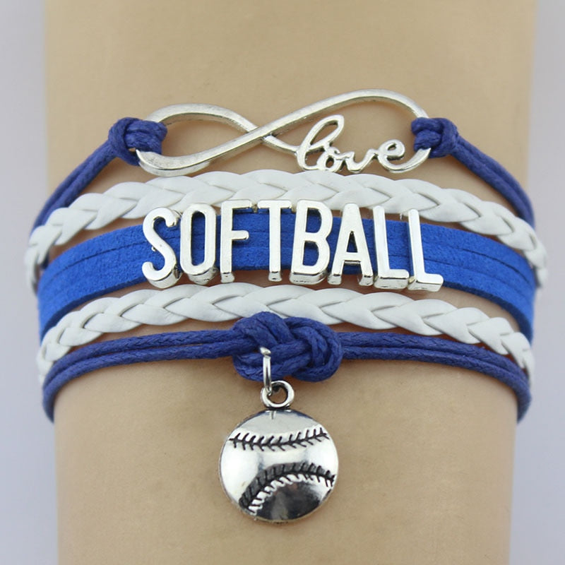 Blue and White Love Softball Charm Bracelet