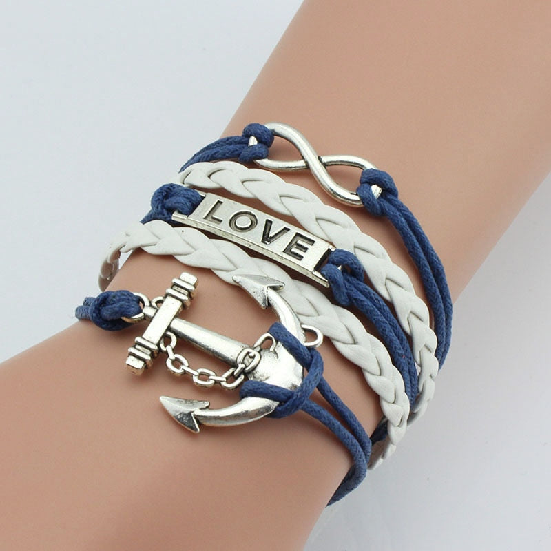 Blue and White Love Anchor Infinity Bracelet