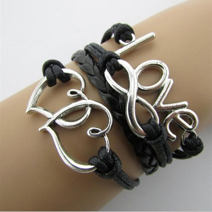 Bird Charm Leather Bracelet Various Style Bird and LOVE and Anchor Charms Infinity Bracelets Jewelry