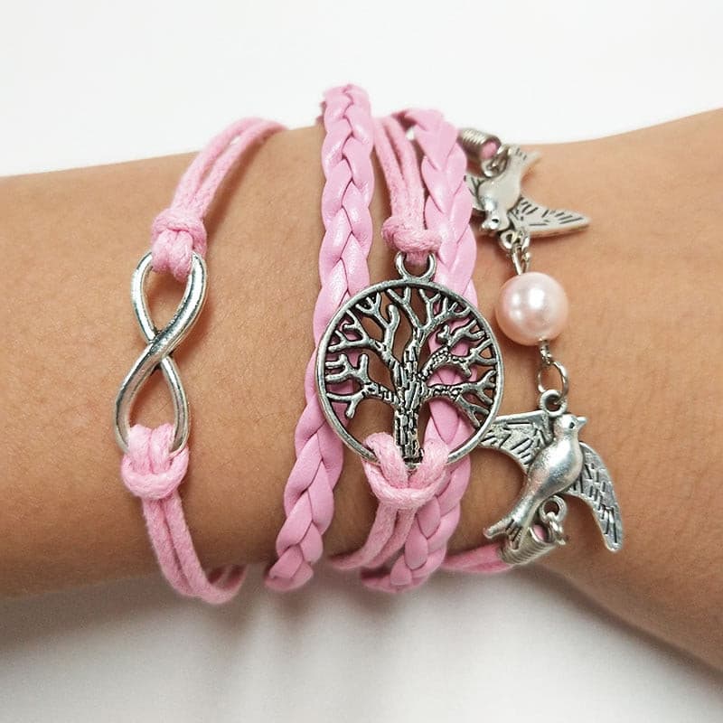 Bird Charm Leather Bracelet Various Style Bird and LOVE and Anchor Charms Infinity Bracelets Jewelry