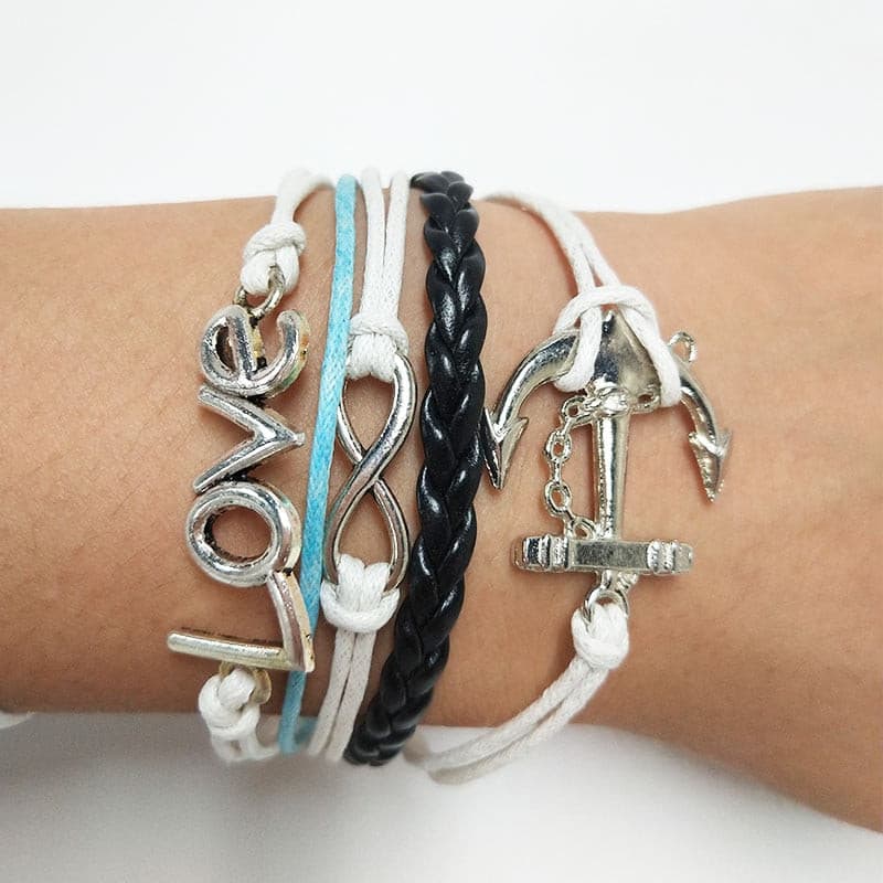 Bird Charm Leather Bracelet Various Style Bird and LOVE and Anchor Charms Infinity Bracelets Jewelry