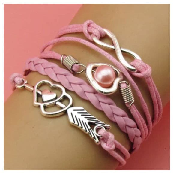 Pink Infinity Heart Arrow with Pink Pearl Bracelet