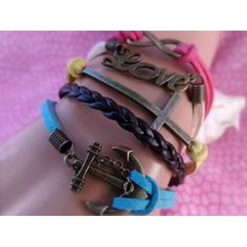 Multi-Colored Anchor Love Infinity Bracelet