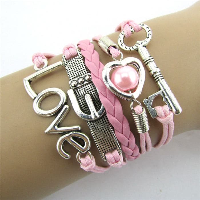 Pink Key to my Heart Infinity Bracelet