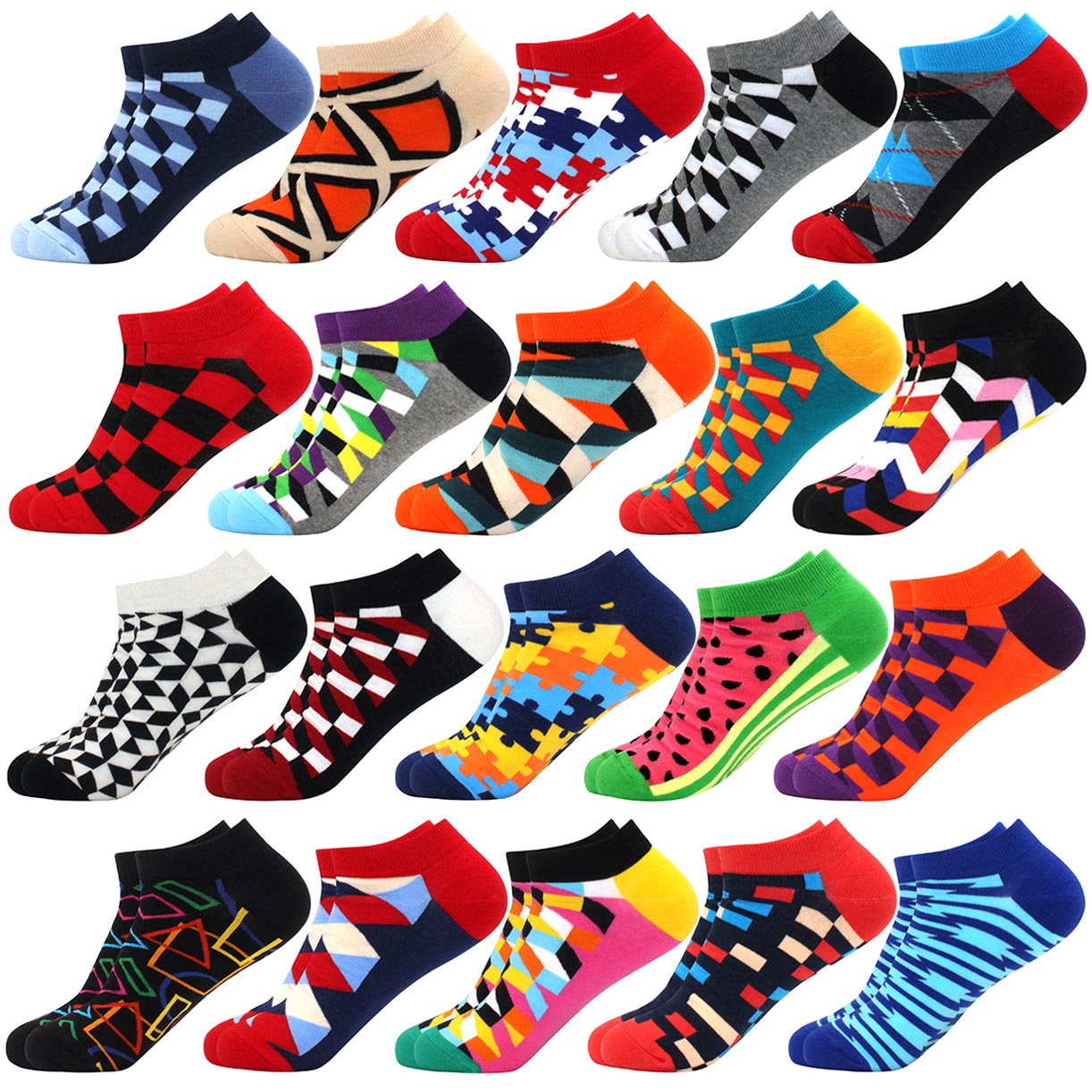 Men's Latest Design Boat Socks Short Summer Socks Quality Business Geometric Lattice Colorful Mens Cotton Socks