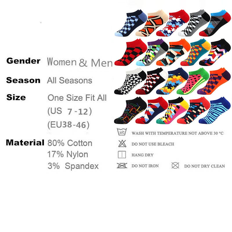 Men's Latest Design Boat Socks Short Summer Socks Quality Business Geometric Lattice Colorful Mens Cotton Socks