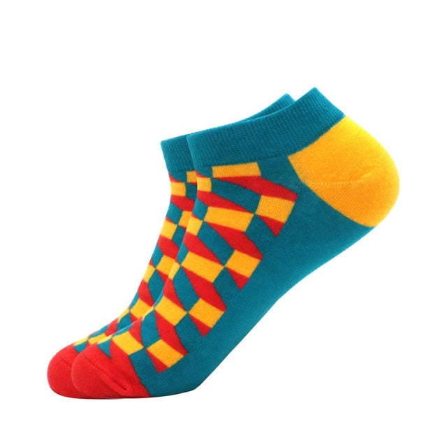 Men's Latest Design Boat Socks Short Summer Socks Quality Business Geometric Lattice Colorful Mens Cotton Socks