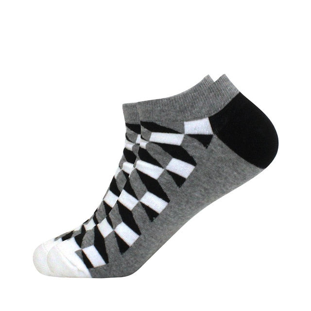 Men's Latest Design Boat Socks Short Summer Socks Quality Business Geometric Lattice Colorful Mens Cotton Socks