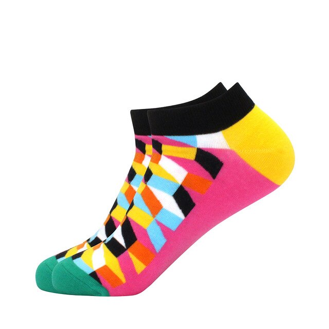 Men's Latest Design Boat Socks Short Summer Socks Quality Business Geometric Lattice Colorful Mens Cotton Socks