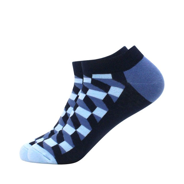 Men's Latest Design Boat Socks Short Summer Socks Quality Business Geometric Lattice Colorful Mens Cotton Socks