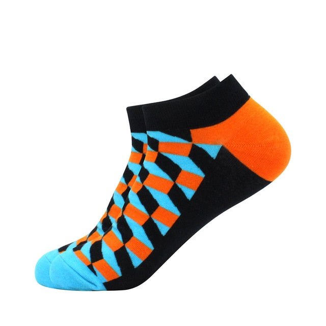 Men's Latest Design Boat Socks Short Summer Socks Quality Business Geometric Lattice Colorful Mens Cotton Socks