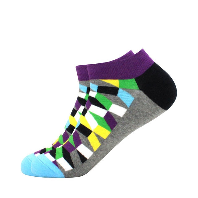 Men's Latest Design Boat Socks Short Summer Socks Quality Business Geometric Lattice Colorful Mens Cotton Socks