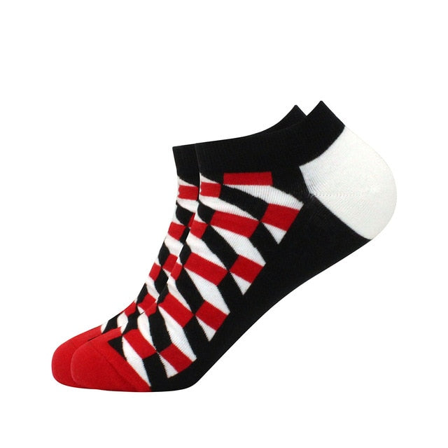 Men's Latest Design Boat Socks Short Summer Socks Quality Business Geometric Lattice Colorful Mens Cotton Socks