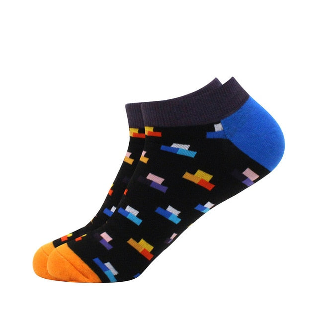 Men's Latest Design Boat Socks Short Summer Socks Quality Business Geometric Lattice Colorful Mens Cotton Socks