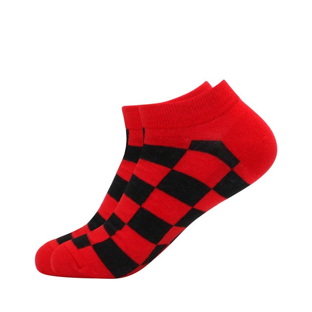 Men's Latest Design Boat Socks Short Summer Socks Quality Business Geometric Lattice Colorful Mens Cotton Socks