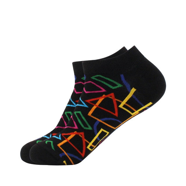 Men's Latest Design Boat Socks Short Summer Socks Quality Business Geometric Lattice Colorful Mens Cotton Socks