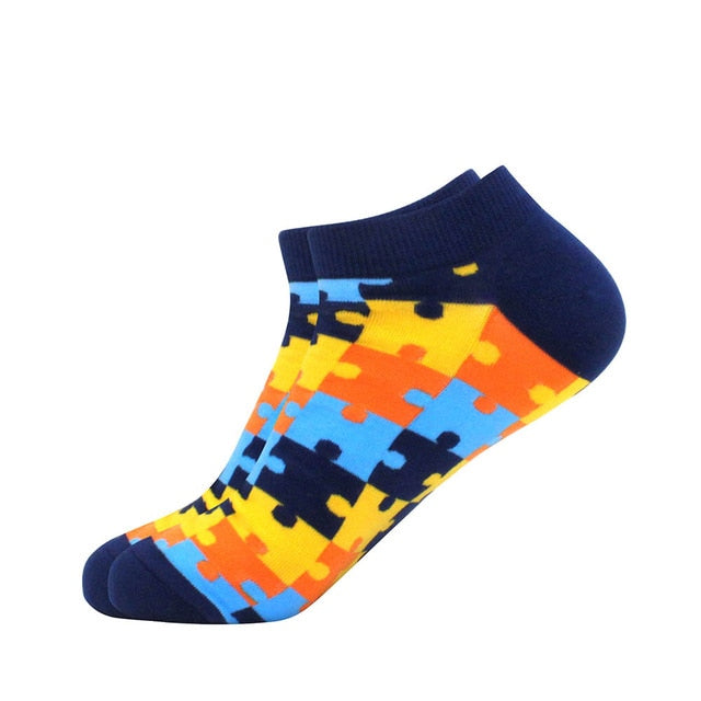 Men's Latest Design Boat Socks Short Summer Socks Quality Business Geometric Lattice Colorful Mens Cotton Socks