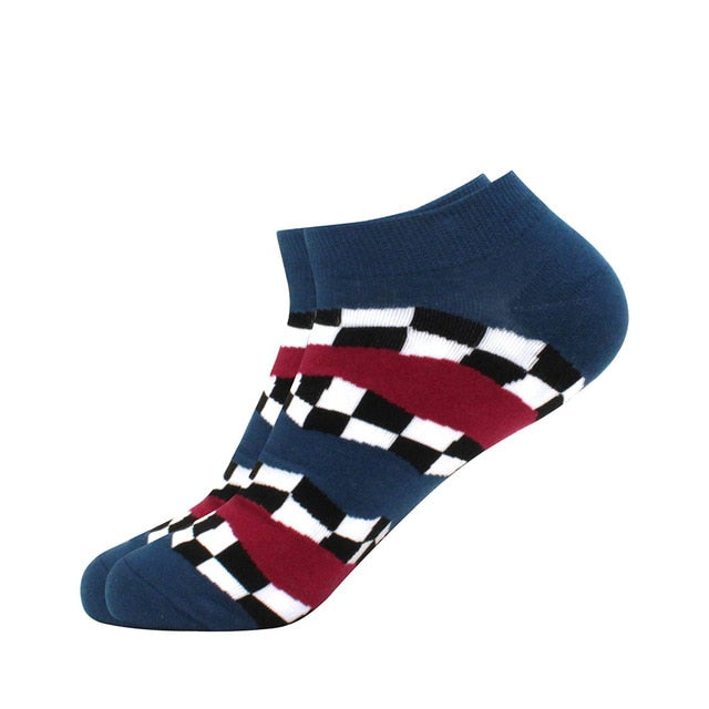 Men's Latest Design Boat Socks Short Summer Socks Quality Business Geometric Lattice Colorful Mens Cotton Socks