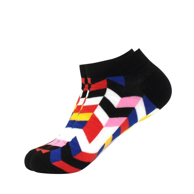 Men's Latest Design Boat Socks Short Summer Socks Quality Business Geometric Lattice Colorful Mens Cotton Socks