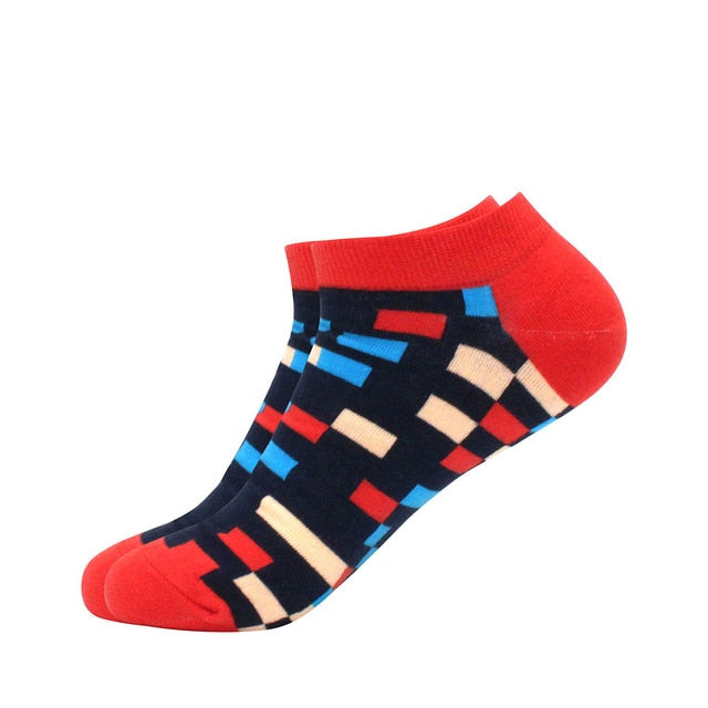 Men's Latest Design Boat Socks Short Summer Socks Quality Business Geometric Lattice Colorful Mens Cotton Socks