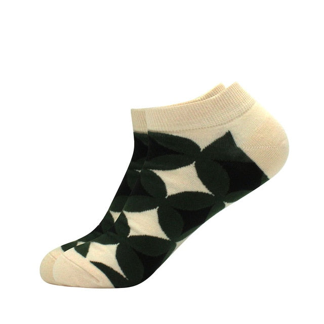 Men's Latest Design Boat Socks Short Summer Socks Quality Business Geometric Lattice Colorful Mens Cotton Socks