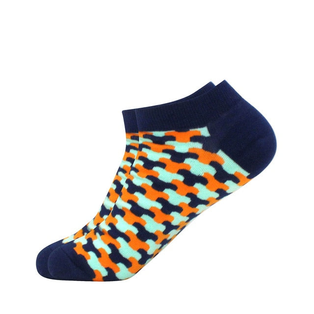 Men's Latest Design Boat Socks Short Summer Socks Quality Business Geometric Lattice Colorful Mens Cotton Socks