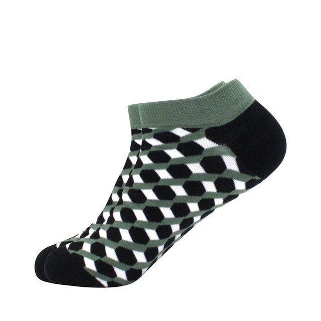 Men's Latest Design Boat Socks Short Summer Socks Quality Business Geometric Lattice Colorful Mens Cotton Socks