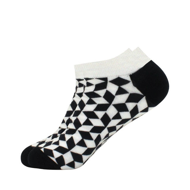 Men's Latest Design Boat Socks Short Summer Socks Quality Business Geometric Lattice Colorful Mens Cotton Socks