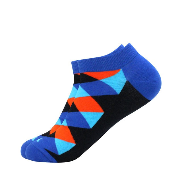 Men's Latest Design Boat Socks Short Summer Socks Quality Business Geometric Lattice Colorful Mens Cotton Socks